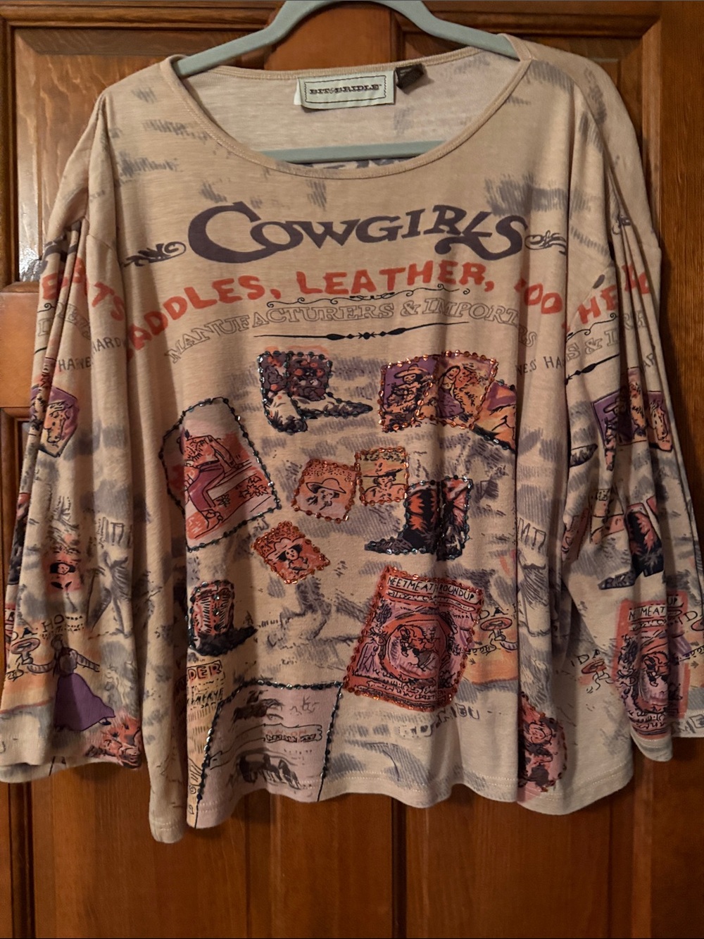 y2k cowboy print graphic tshirt Sz 2X Bit & Bridle.  100% Cotton